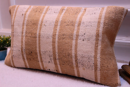 Handmade Kilim Pillow Cover: Striped Turkish Cushion (12x24 in)