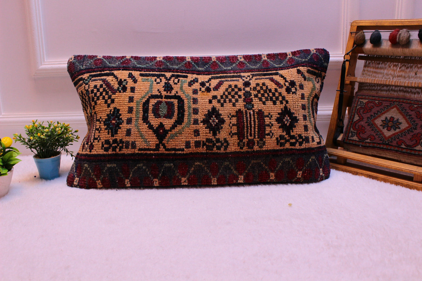Handmade Kilim Lumbar Pillow Cover: Turkish Rug, Ethnic Decor (12x24 in)
