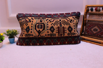 Handmade Kilim Lumbar Pillow Cover: Turkish Rug, Ethnic Decor (12x24 in)