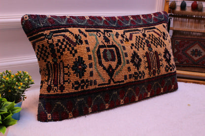 Handmade Kilim Lumbar Pillow Cover: Turkish Rug, Ethnic Decor (12x24 in)