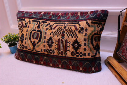 Handmade Kilim Lumbar Pillow Cover: Turkish Rug, Ethnic Decor (12x24 in)