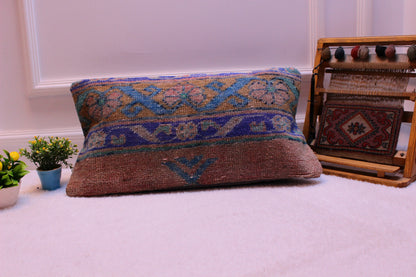 Vintage Turkish Kilim Pillow Cover: Faded Rug Lumbar, 12x24 inch