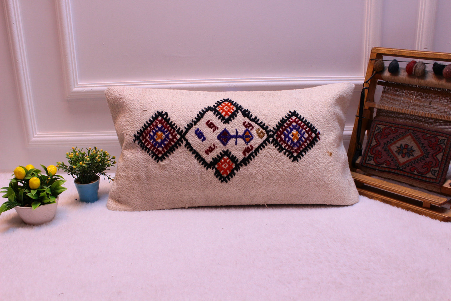 Handmade Kilim Pillow Cover: Upcycled Woven Rug, Boho Decor (12x24 in)