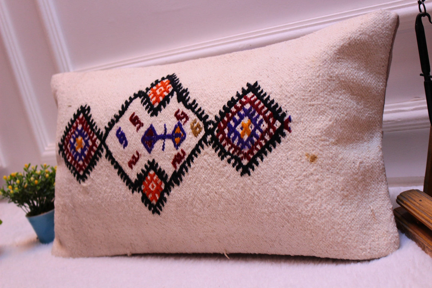 Handmade Kilim Pillow Cover: Upcycled Woven Rug, Boho Decor (12x24 in)