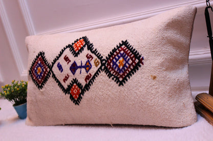 Handmade Kilim Pillow Cover: Upcycled Woven Rug, Boho Decor (12x24 in)