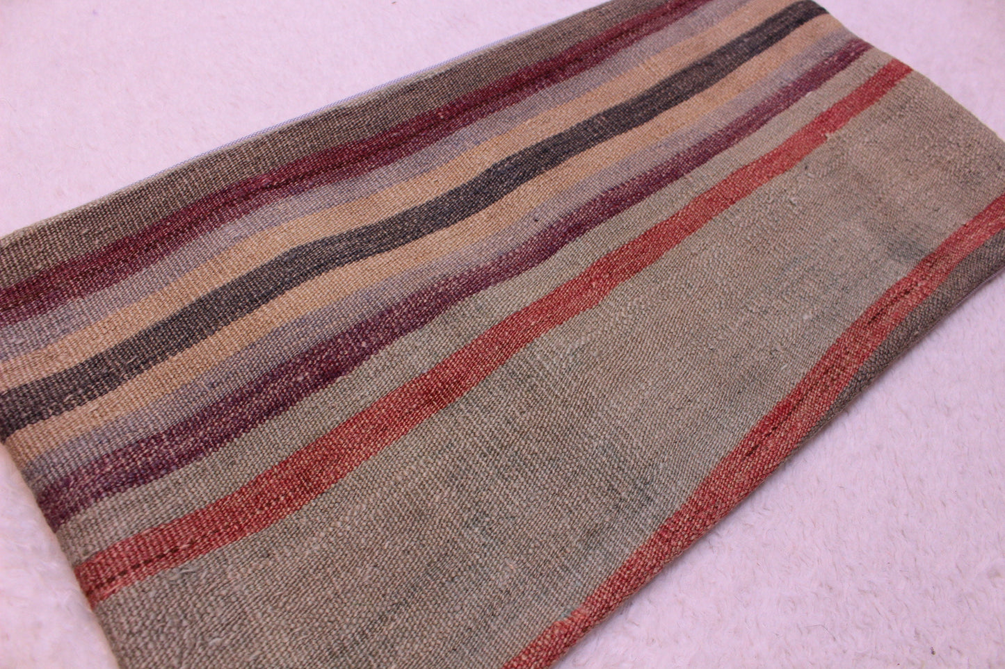 Striped Kilim Lumbar Pillow: Organic Wool, Handmade (12x24 in)