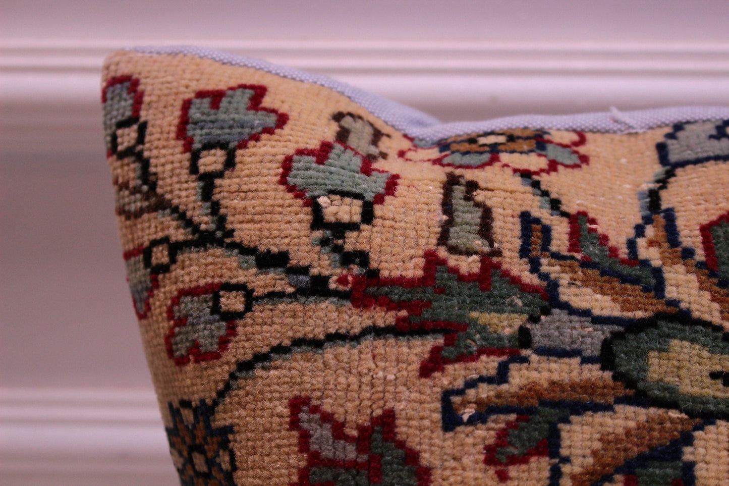 Floral Kilim Pillow Cover: Upcycled Turkish Rug, 12x24 inch