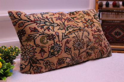 Floral Kilim Pillow Cover: Upcycled Turkish Rug, 12x24 inch