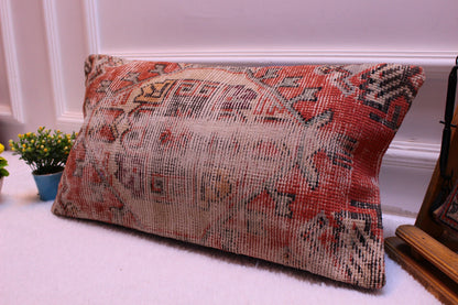 Handmade Kilim Pillow Cover: Upcycled Turkish Rug, Boho Decor (12x24 inc)