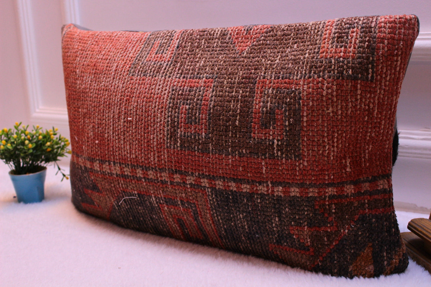 Handmade Turkish Rug Pillow Cover: Boho Lumbar Pillow, 12x24 inc