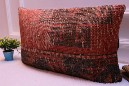 Handmade Turkish Rug Pillow Cover: Boho Lumbar Pillow, 12x24 inc