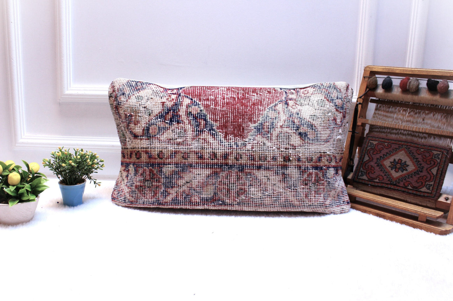 12x24 Turkish Rug Lumbar Pillow: Vintage Wool Kilim Cushion Cover