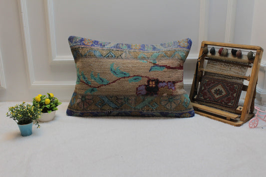 Turkish Kilim Lumbar Pillow Cover: Upcycled Woven Rug, 16x24