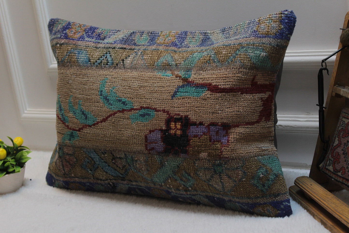 Turkish Kilim Lumbar Pillow Cover: Upcycled Woven Rug, 16x24
