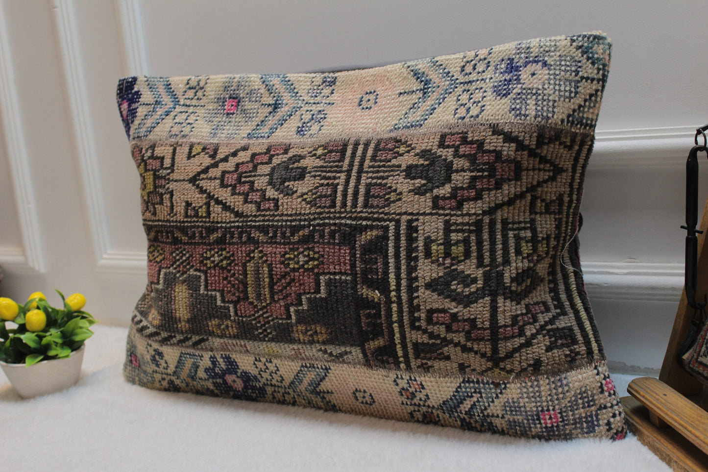 Handmade Kilim Lumbar Pillow Cover: Upcycled Anatolian Rug, 16x24 inch