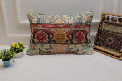 Handmade Kilim Pillow Cover: Organic Wool Boho Decor (16x24 inc)
