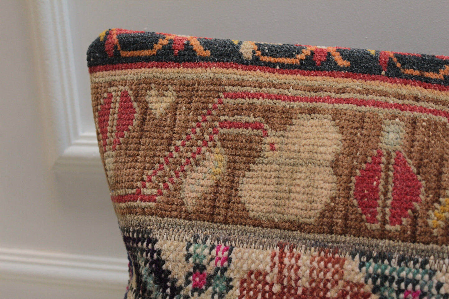 Handmade Turkish Kilim Pillow Cover: Upcycled Wool Lumbar Pillow, 16x24