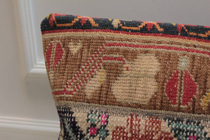 Handmade Turkish Kilim Pillow Cover: Upcycled Wool Lumbar Pillow, 16x24