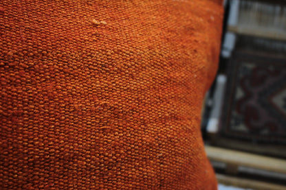 Handmade Orange Kilim Pillow Cover: Upcycled Woven Rug, 12x24 inch