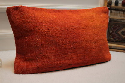 Handmade Orange Kilim Pillow Cover: Upcycled Woven Rug, 12x24 inch