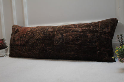 Handmade Turkish Rug Lumbar Pillow Cover: Red Wool Decor (12x36 in)