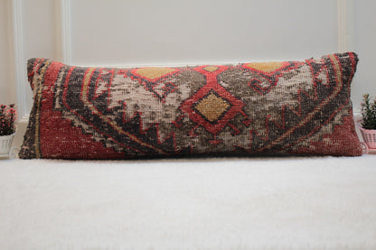 Handmade Turkish Lumbar Pillow Cover: Vintage Wool Kilim, 12x36 inch
