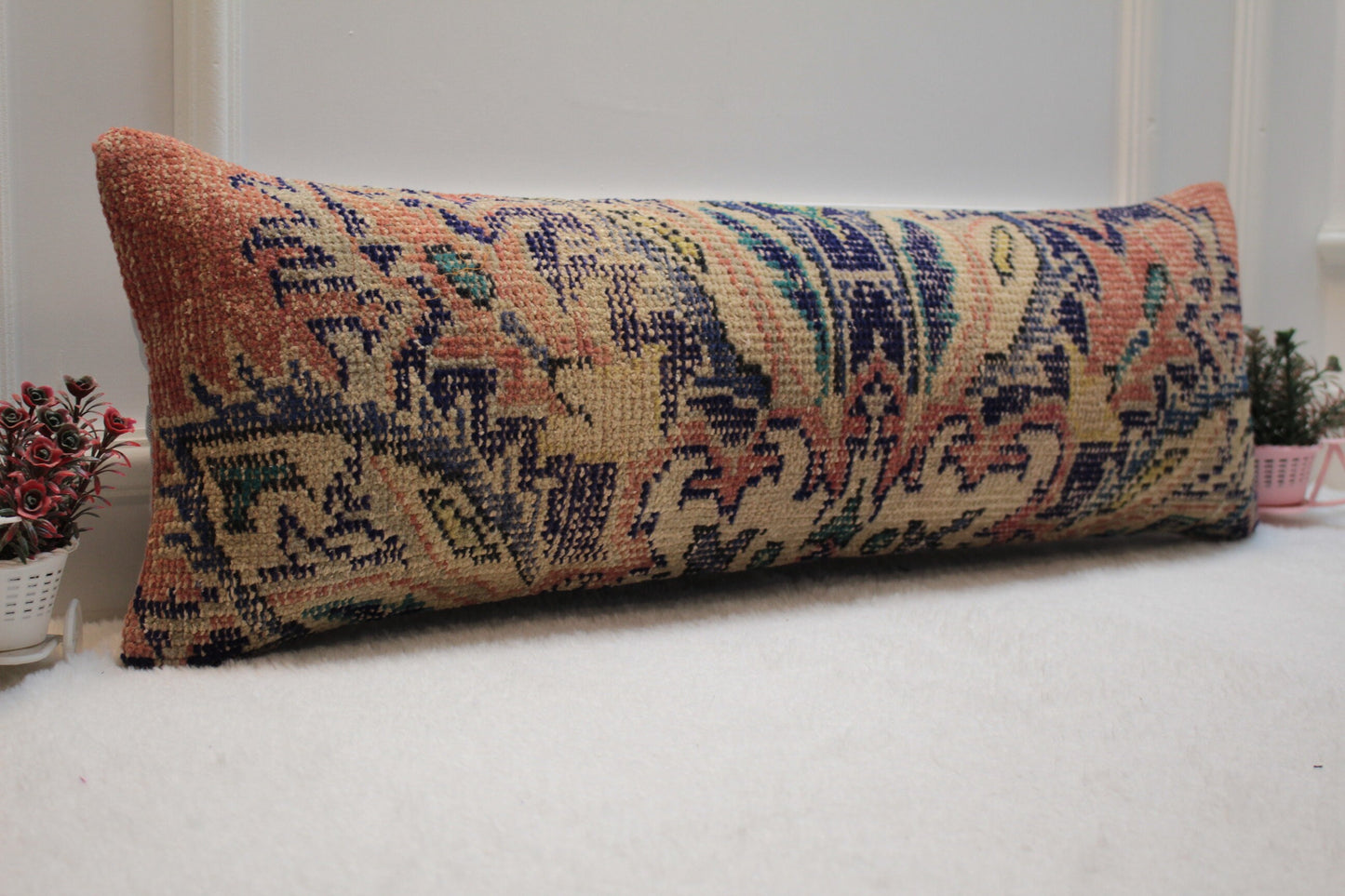 Handmade Turkish Rug Pillow Cover: Vintage Anatolian Kilim, 12x36 inch