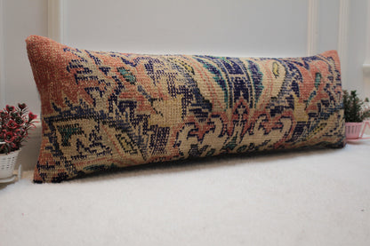 Handmade Turkish Rug Pillow Cover: Vintage Anatolian Kilim, 12x36 inch