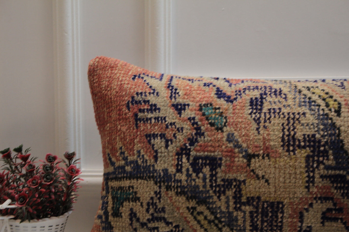 Handmade Turkish Rug Pillow Cover: Vintage Anatolian Kilim, 12x36 inch