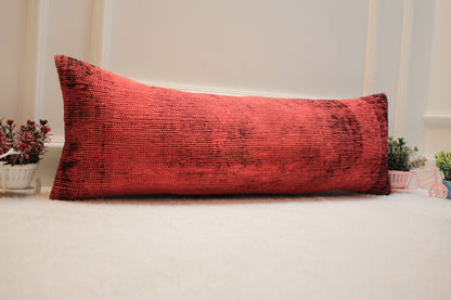 Vintage Red Carpet Pillow Cover: Handmade Organic Wool Lumbar Pillow (12x36 in)