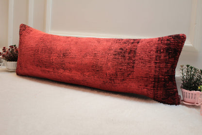 Vintage Red Carpet Pillow Cover: Handmade Organic Wool Lumbar Pillow (12x36 in)