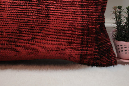 Vintage Red Carpet Pillow Cover: Handmade Organic Wool Lumbar Pillow (12x36 in)