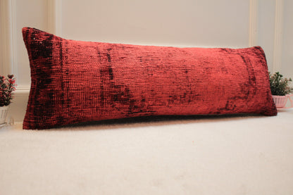 Handwoven Turkish Rug Lumbar Pillow Cover: Red Vintage Kilim, 12x36 inch