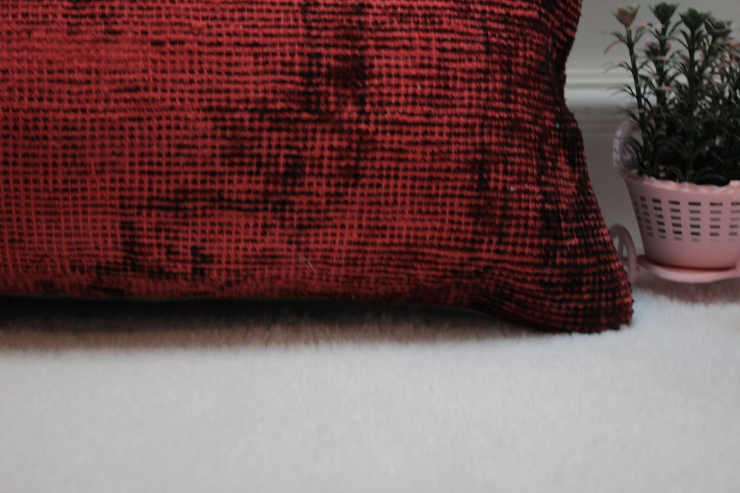 Handwoven Turkish Rug Lumbar Pillow Cover: Red Vintage Kilim, 12x36 inch