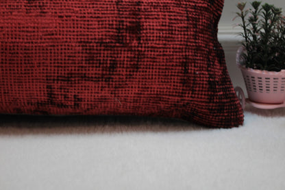 Handwoven Turkish Rug Lumbar Pillow Cover: Red Vintage Kilim, 12x36 inch
