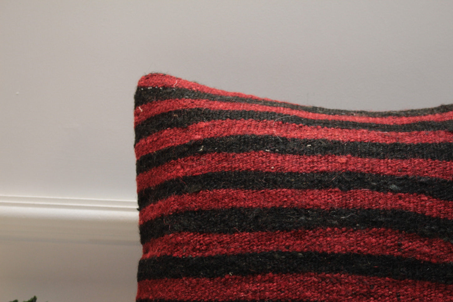 Handmade Kilim Pillow Cover: Upcycled Woven Rug, Red & Black (16x16 in)