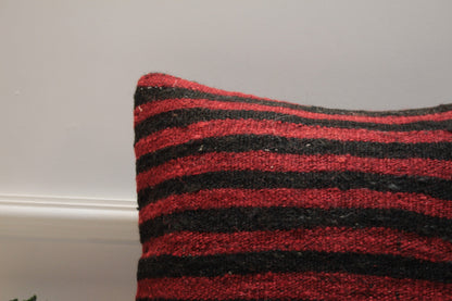 Handmade Kilim Pillow Cover: Upcycled Woven Rug, Red & Black (16x16 in)