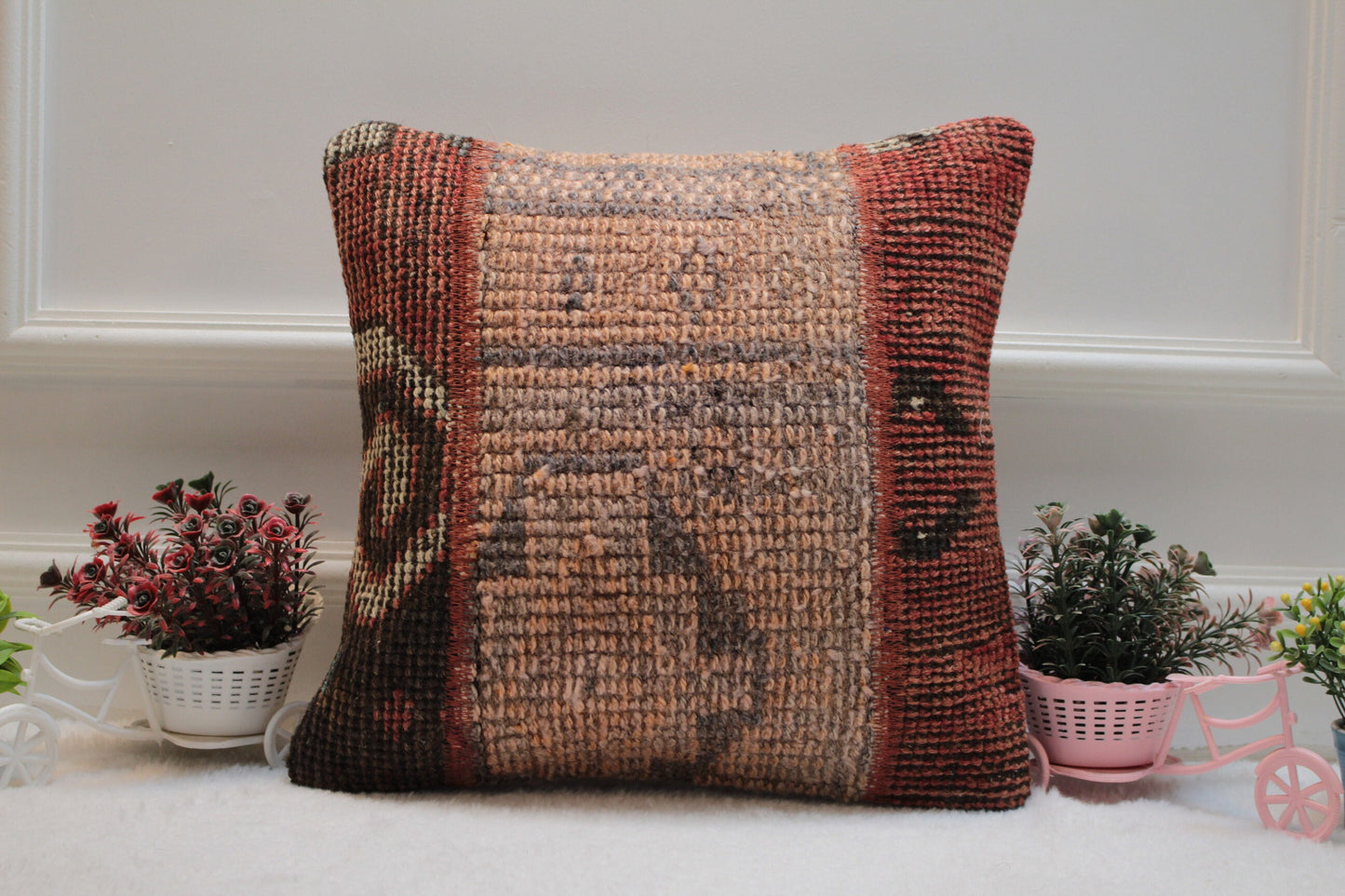 Vintage Turkish Rug Pillow Cover: 16x16 Boho Kilim Pillow