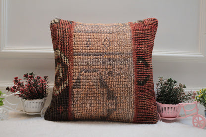 Vintage Turkish Rug Pillow Cover: 16x16 Boho Kilim Pillow