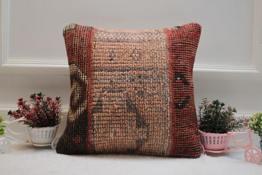 Vintage Turkish Rug Pillow Cover: 16x16 Boho Kilim Pillow