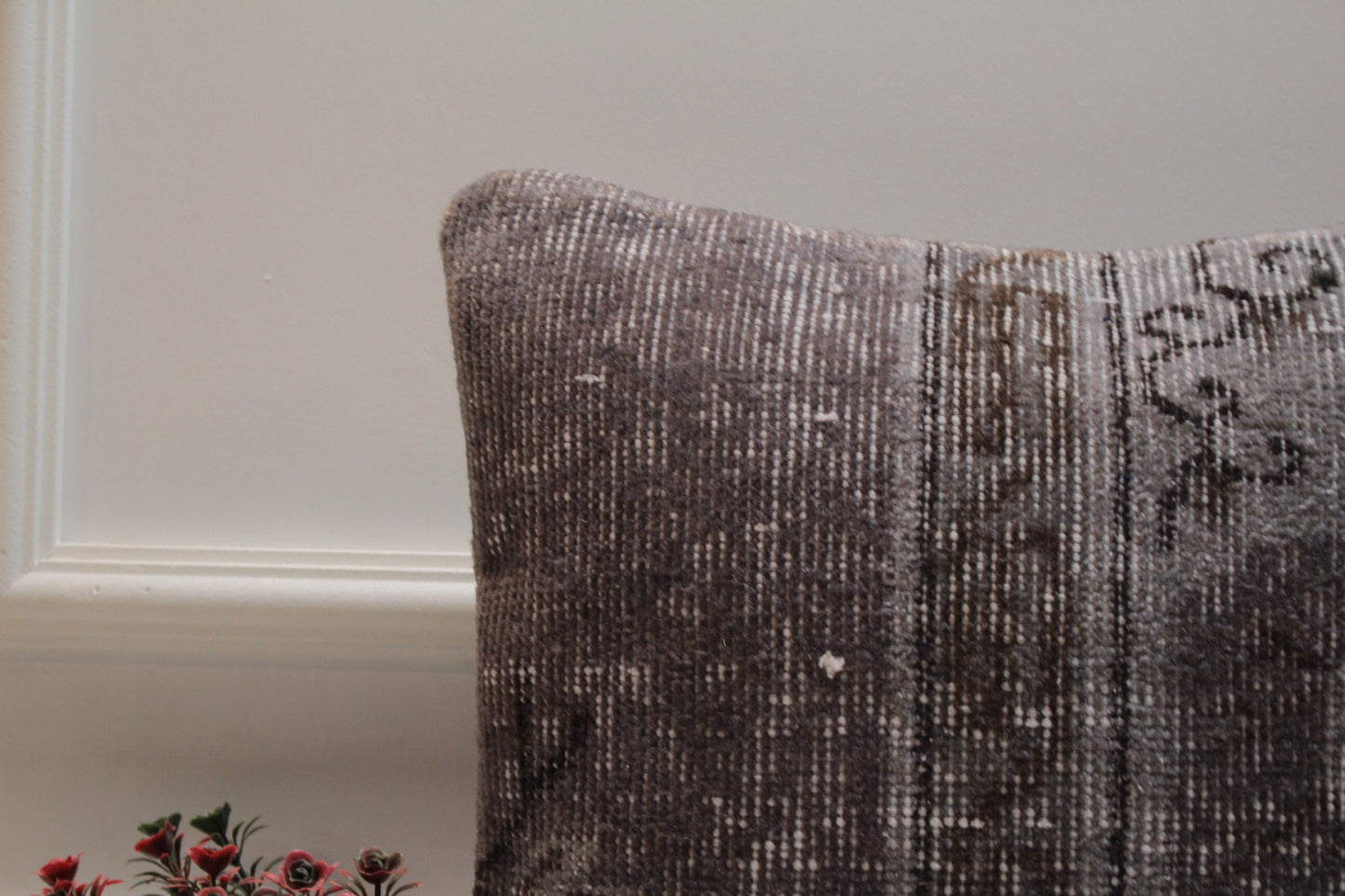 Gray Turkish Rug Pillow Cover: Upcycled Kilim, 16x16 Square