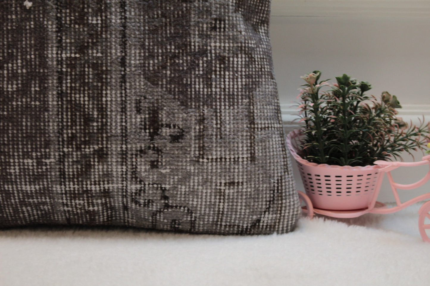 Gray Turkish Rug Pillow Cover: Upcycled Kilim, 16x16 Square