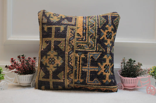 Handmade Kilim Pillow Cover: Ethnic Woven Rug, 16x16 Corner Decor