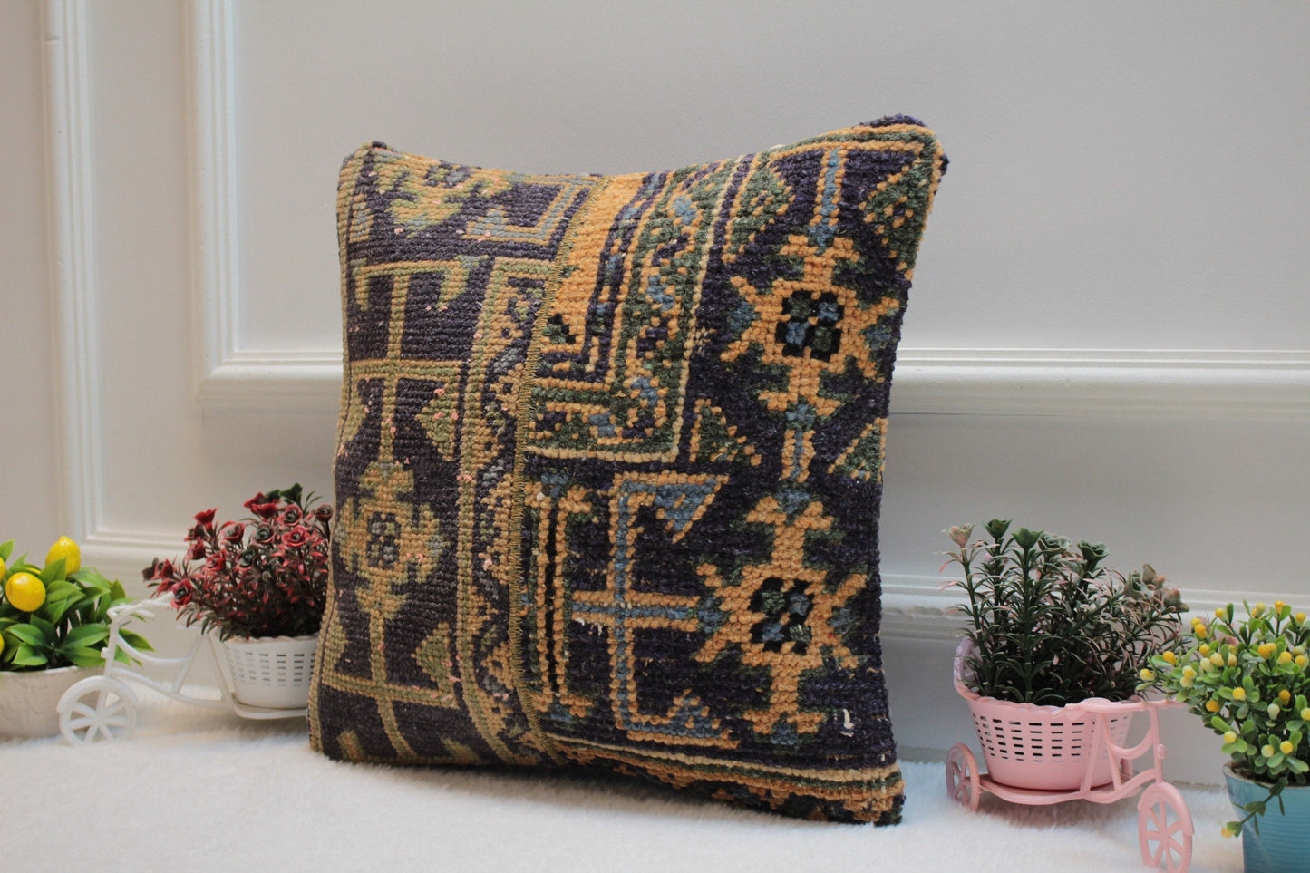 Handmade Kilim Pillow Cover: Ethnic Woven Rug, 16x16 Corner Decor