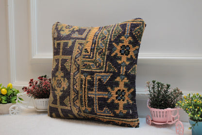 Handmade Kilim Pillow Cover: Ethnic Woven Rug, 16x16 Corner Decor