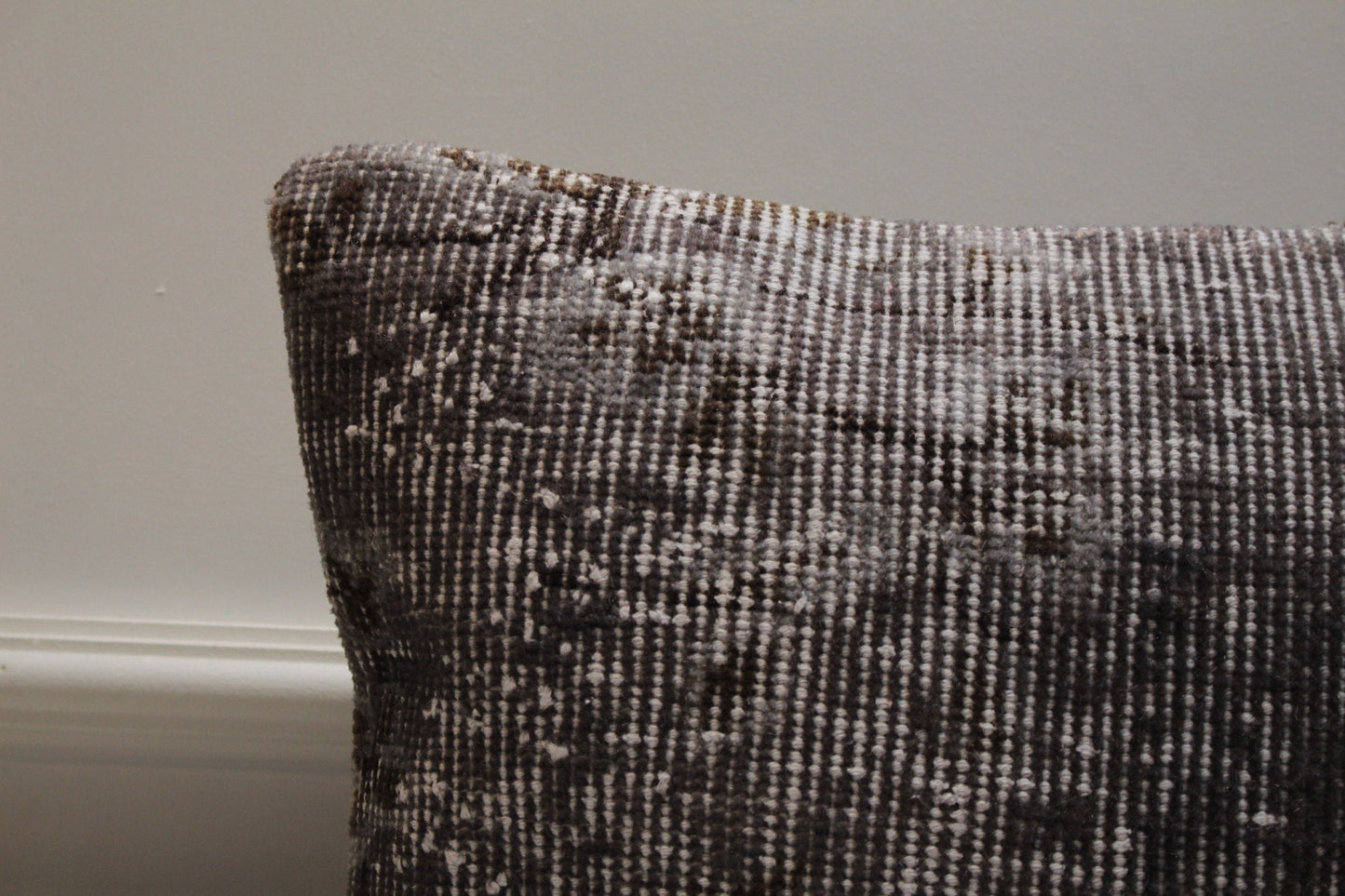 Gray Turkish Rug Pillow Cover: Handwoven Kilim, Upcycled Wool (16x16 inch)