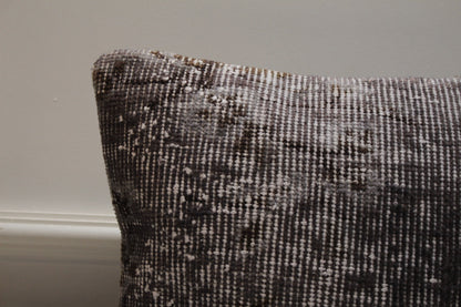 Gray Turkish Rug Pillow Cover: Handwoven Kilim, Upcycled Wool (16x16 inch)