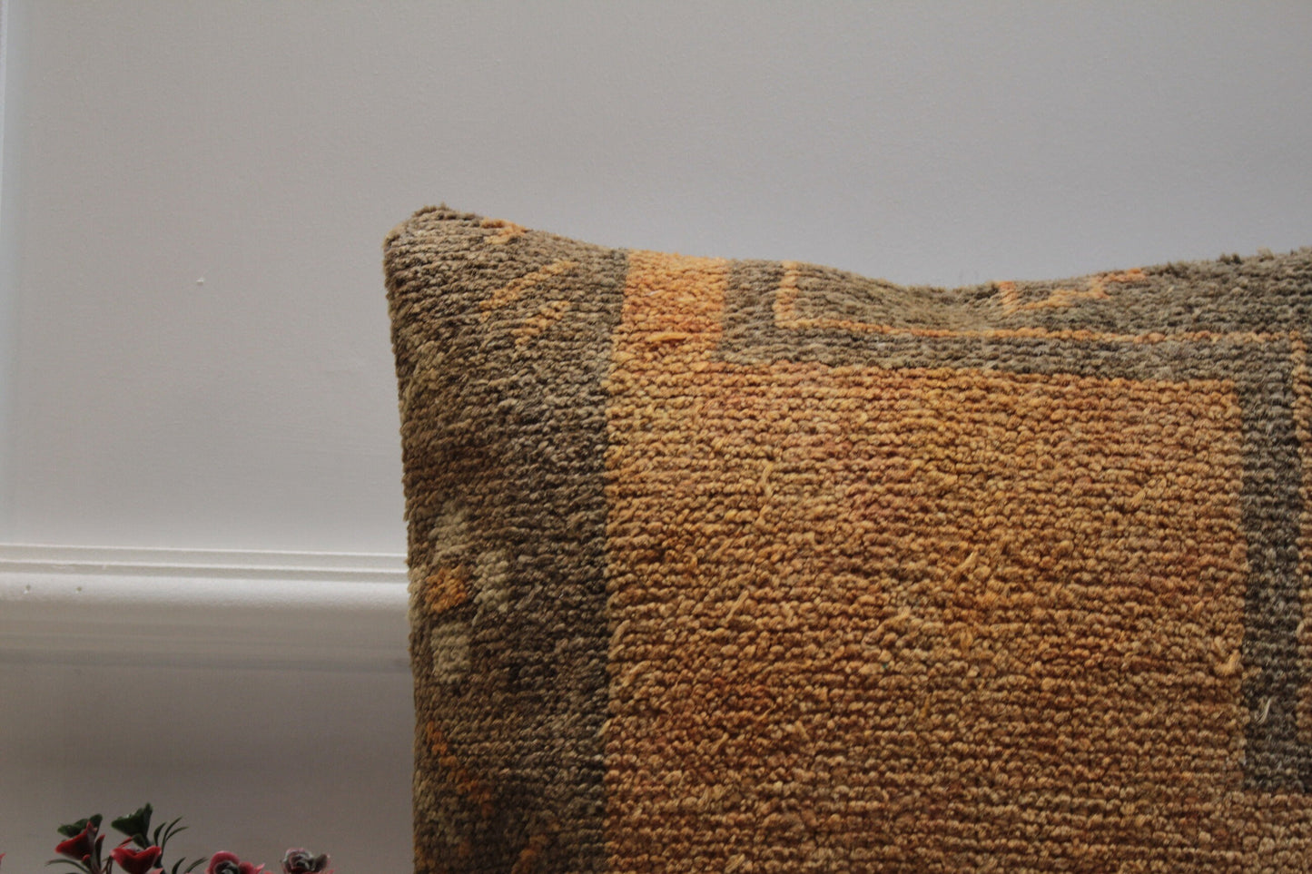 Handmade Turkish Rug Pillow Cover: Upcycled Woven Wool, 16x16 inch
