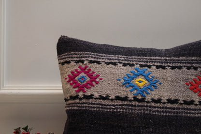 Handmade Kilim Pillow Cover (16x16 inc): Upcycled Wool Ethnic Decor