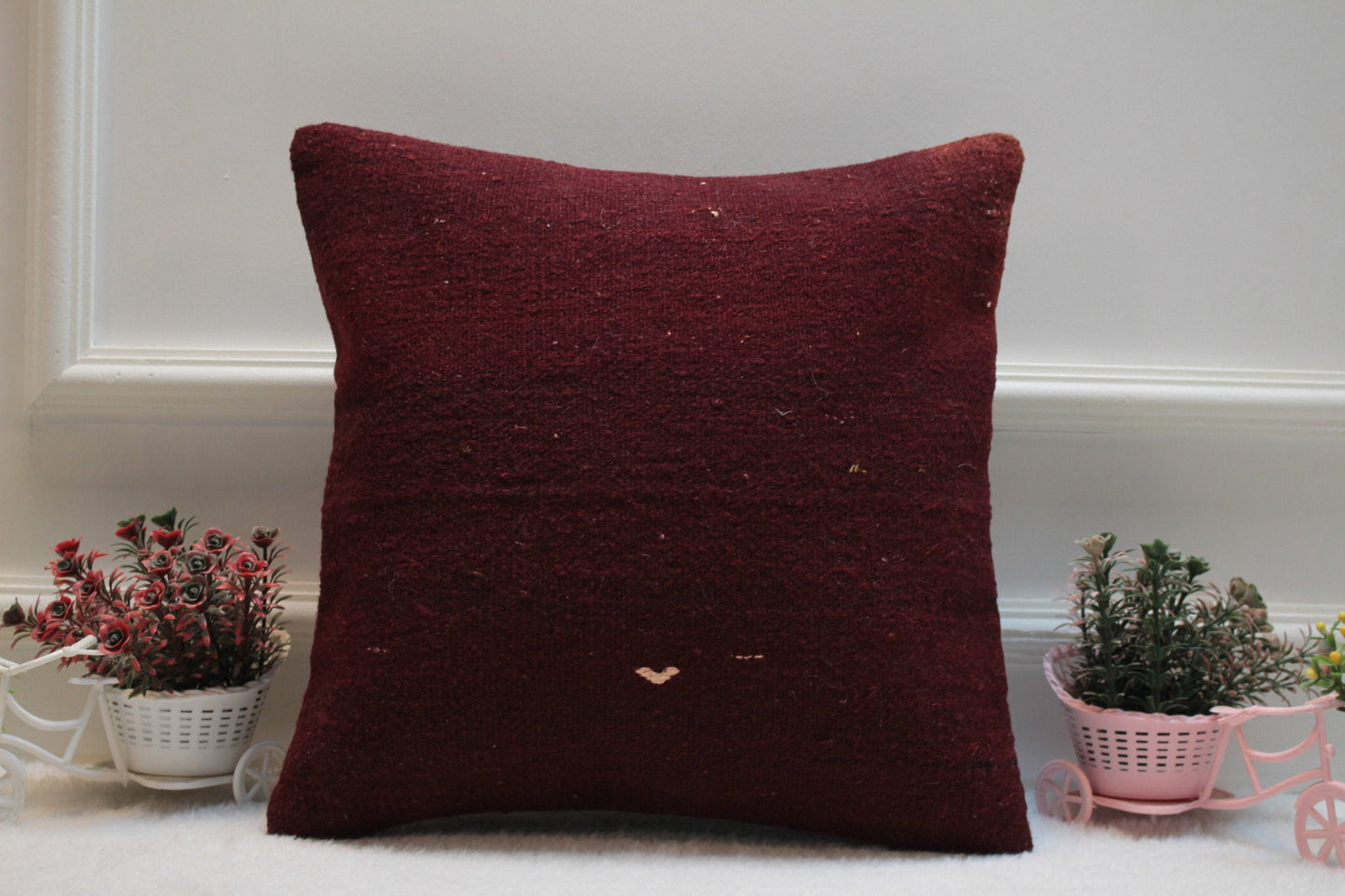 Red Kilim Pillow Cover: 16x16 Square Vintage Turkish Wool